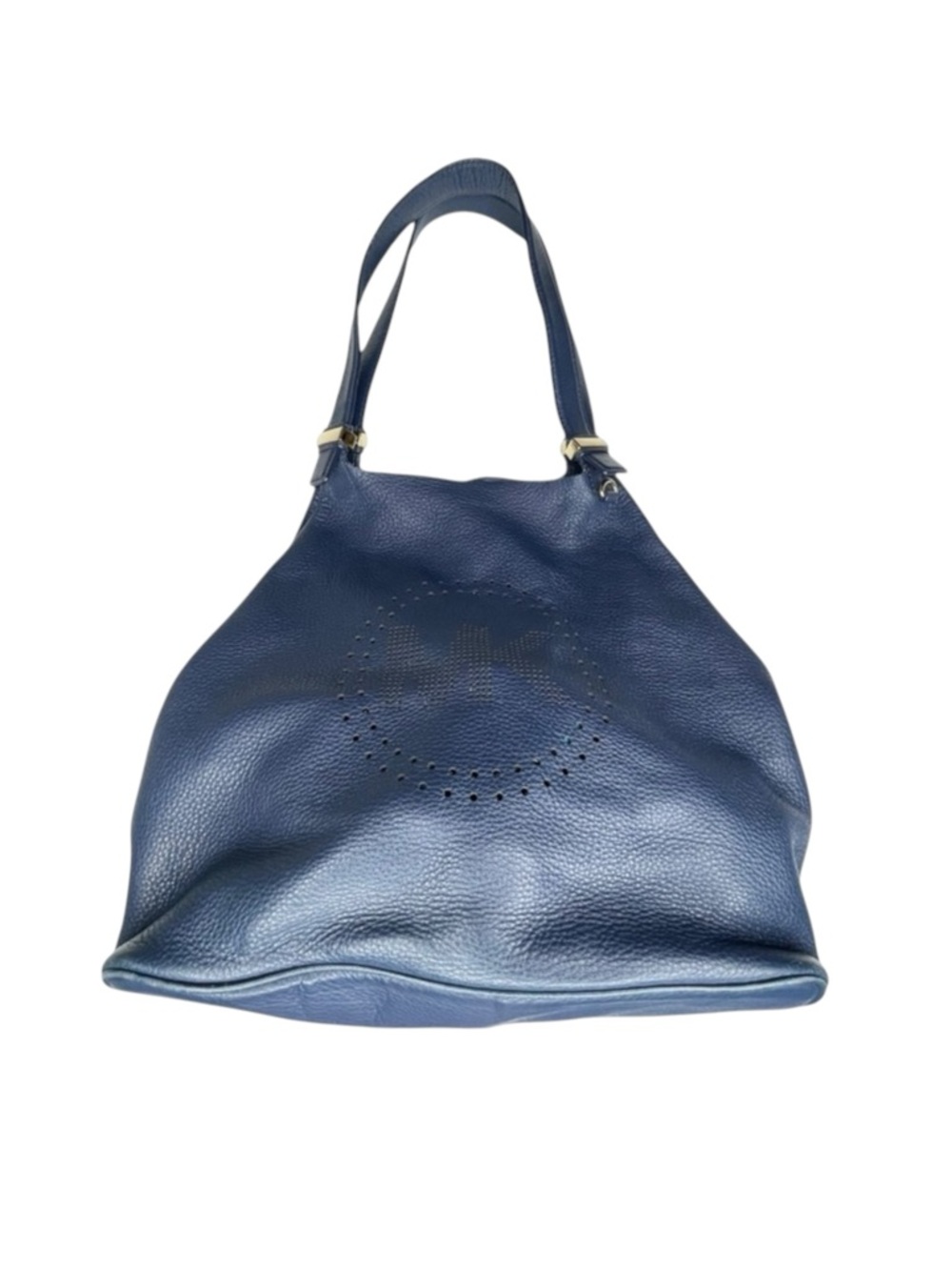 Michael Kors 𖦹 MK Perforated Logo Grab Bag Handbag 𖦹 Navy Pebbled Leather 𖦹 - Picture 2 of 16